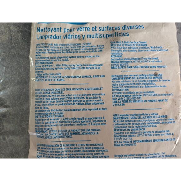ECOLAB Kay QSR Glass & Multi-Surface Cleaner Refill Bag 2 Gallons-Unused - Picture 5 of 7
